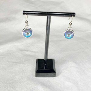 VTG Aurora Borealis Crystal Drop Earrings Sunburst Back Handmade Dangle Jewelry